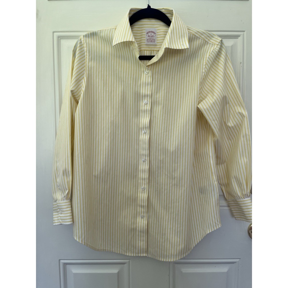 Brooks Brothers Women's Yellow And White Pinstripe Button Down Classic Fit